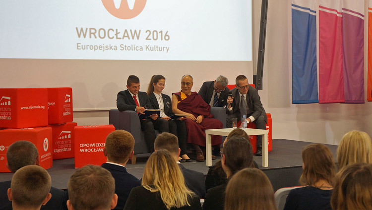 His Holiness the Dalai Lama at the Depot History Centre in Wroclaw, Poland on September 20, 2016. Photo/Jeremy Russell/OHHDL His Holiness the Dalai Lama at the Depot History Centre in Wroclaw, Poland on September 20, 2016. Photo/Jeremy Russell/OHHDL