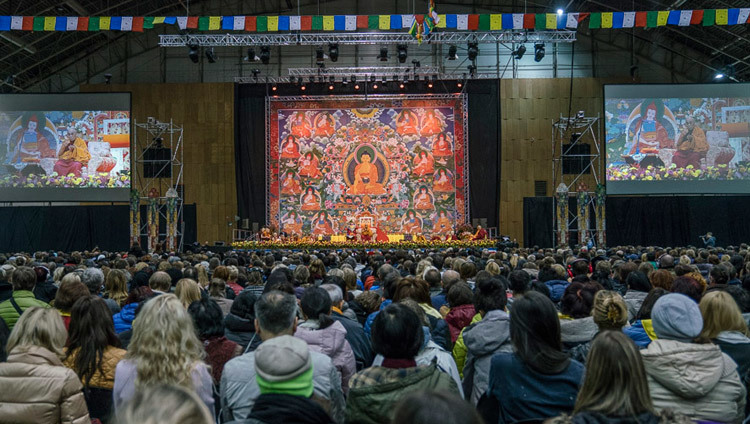 A view from the rear of Skonto Hall during His Holiness the Dalai Lama's teaching in Riga, Latvia on October 10, 2016. Photo/Tenzin Choejor/OHHDL A view from the rear of Skonto Hall during His Holiness the Dalai Lama's teaching in Riga, Latvia on October 10, 2016. Photo/Tenzin Choejor/OHHDL