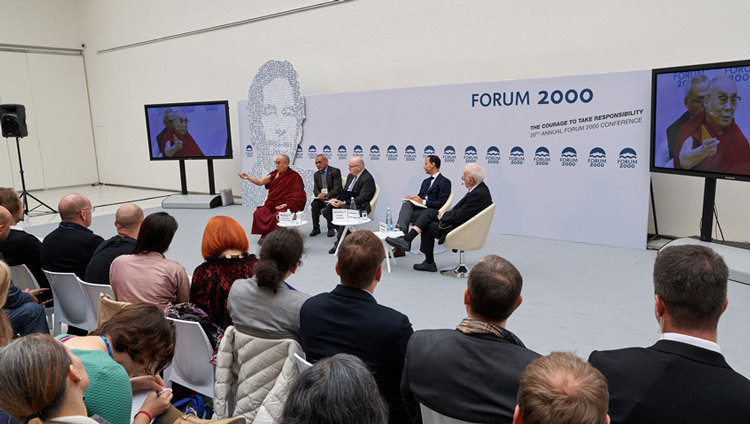 His Holiness the Dalai Lama speaking at a Forum 2000 panel on The Paradox of Religion in Prague, Czech Republic on October 18, 2016. Photo/Olivier Adam His Holiness the Dalai Lama speaking at a Forum 2000 panel on The Paradox of Religion in Prague, Czech Republic on October 18, 2016. Photo/Olivier Adam