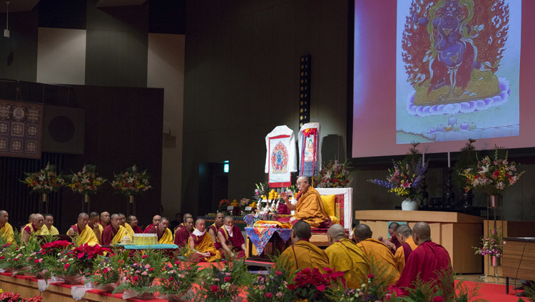 His Holiness the Dalai Lama speaking at the main hall in Koyasan, Japan on November 14, 2016. Photo/Jigme Choephel His Holiness the Dalai Lama speaking at the main hall in Koyasan, Japan on November 14, 2016. Photo/Jigme Choephel