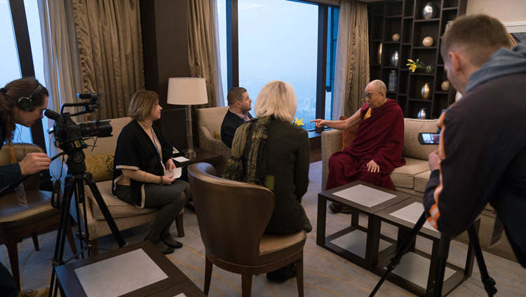 His Holiness the Dalai Lama giving an interview to Lenta.Ru in Delhi, India on December 25, 2016. Photo/Tenzin Choejor/OHHDL His Holiness the Dalai Lama giving an interview to Lenta.Ru in Delhi, India on December 25, 2016. Photo/Tenzin Choejor/OHHDL