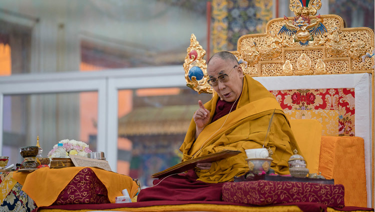 His Holiness the Dalai Lama speaking on the third and final day of the actual Kalachakra Empowerment in Bodhgaya, Bihar, India on January 13, 2017. Photo/Tenzin Choejor/OHHDL His Holiness the Dalai Lama speaking on the third and final day of the actual Kalachakra Empowerment in Bodhgaya, Bihar, India on January 13, 2017. Photo/Tenzin Choejor/OHHDL