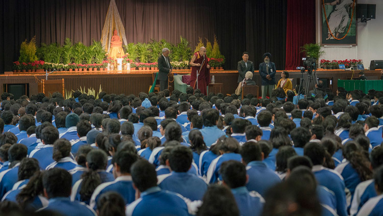 His Holiness the Dalai Lama addressing students at The Mother’s International School in New Delhi, India on January 21, 2017. Photo/Tenzin Choejor/OHHDL His Holiness the Dalai Lama addressing students at The Mother’s International School in New Delhi, India on January 21, 2017. Photo/Tenzin Choejor/OHHDL