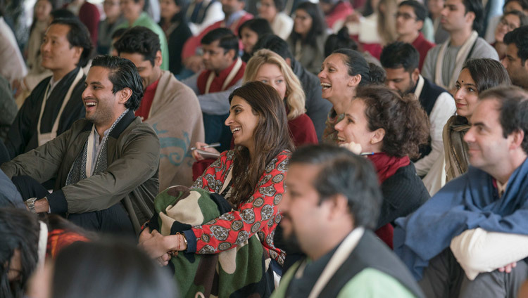 Members of the audience listening to His Holiness the Dalai Lama speaking on the second day of the Vidyaloke teachings in New Delhi, India on February 4, 2017. Photo/Tenzin Choejor/OHHDL Members of the audience listening to His Holiness the Dalai Lama speaking on the second day of the Vidyaloke teachings in New Delhi, India on February 4, 2017. Photo/Tenzin Choejor/OHHDL