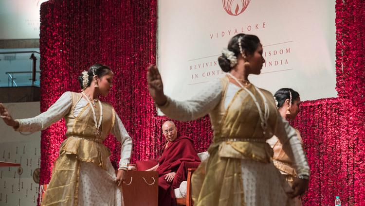 Dancers performing a Kathak dance at the start of His Holiness the Dalai Lama's inaugural Vidyaloke public talk at Talkatora Stadium in New Delhi, India on February 5, 2017. Photo/Tenzin Choejor/OHHDL Dancers performing a Kathak dance at the start of His Holiness the Dalai Lama's inaugural Vidyaloke public talk at Talkatora Stadium in New Delhi, India on February 5, 2017. Photo/Tenzin Choejor/OHHDL