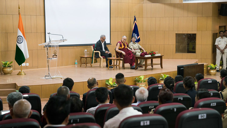 His Holiness the Dalai Lama speaking at the Sardar Vallabhbhai Patel National Police Academy in Hyderabad, Telangana, India on February 11, 2017. Photo by Tenzin Choejor/OHHDL His Holiness the Dalai Lama speaking at the Sardar Vallabhbhai Patel National Police Academy in Hyderabad, Telangana, India on February 11, 2017. Photo by Tenzin Choejor/OHHDL