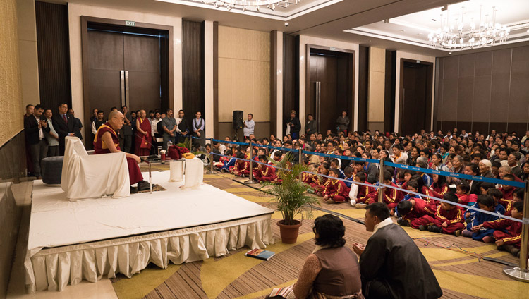 His Holiness the Dalai Lama meeting with members of the Tibetan community from Northeast India in Guwahati, Assam, India on April 2, 2017. Photo by Tenzin Choejor/OHHDL His Holiness the Dalai Lama meeting with members of the Tibetan community from Northeast India in Guwahati, Assam, India on April 2, 2017. Photo by Tenzin Choejor/OHHDL