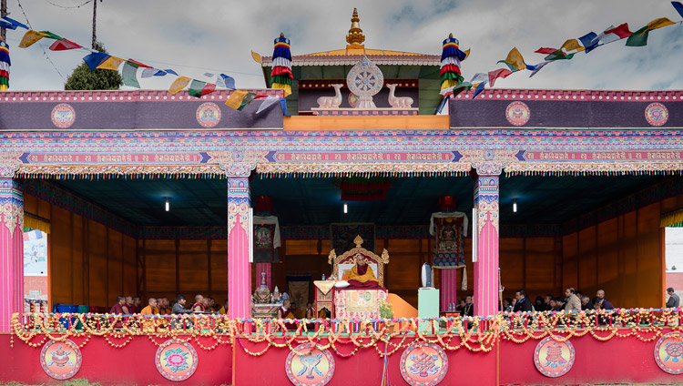 A view of the pavilion at Buddha Park, venue for His Holiness the Dalai Lama's teaching in Bomdila, AP, India on April 5, 2017. Photo by Tenzin Choejor/OHHDL A view of the pavilion at Buddha Park, venue for His Holiness the Dalai Lama's teaching in Bomdila, AP, India on April 5, 2017. Photo by Tenzin Choejor/OHHDL