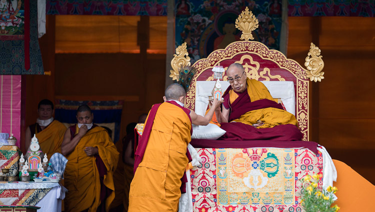 His Holiness the Dalai Lama during the White Tara Long-Life Empowerment at Buddha Park in Bomdila, AP, India on April 5, 2017. Photo by Tenzin Choejor/OHHDL His Holiness the Dalai Lama during the White Tara Long-Life Empowerment at Buddha Park in Bomdila, AP, India on April 5, 2017. Photo by Tenzin Choejor/OHHDL