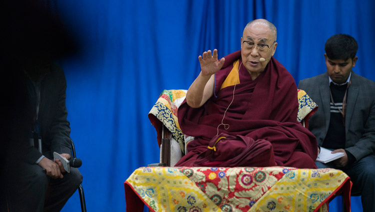 His Holiness the Dalai Lama speaking at the High School Auditorium Bomdila, AP, India on April 5, 2017. Photo by Tenzin Choejor/OHHDL His Holiness the Dalai Lama speaking at the High School Auditorium Bomdila, AP, India on April 5, 2017. Photo by Tenzin Choejor/OHHDL