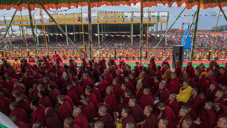 Some of the more than 50,000 people attending His Holiness the Dalai Lama's teaching at the Yiga Choezin teaching ground in Tawang, Arunachal Pradesh, India on April 8, 2017. Photo by Tenzin Choejor/OHHDL Some of the more than 50,000 people attending His Holiness the Dalai Lama's teaching at the Yiga Choezin teaching ground in Tawang, Arunachal Pradesh, India on April 8, 2017. Photo by Tenzin Choejor/OHHDL
