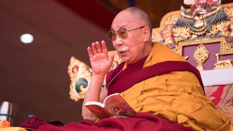 His Holiness the Dalai Lama during his teaching at the Yiga Choezin teaching ground in Tawang, Arunachal Pradesh, India on April 8, 2017. Photo by Tenzin Choejor/OHHDL His Holiness the Dalai Lama during his teaching at the Yiga Choezin teaching ground in Tawang, Arunachal Pradesh, India on April 8, 2017. Photo by Tenzin Choejor/OHHDL