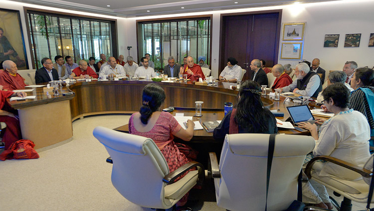 His Holiness the Dalai Lama speaking during the meeting with the Core Committee Working on the Curriculum for Universal Values in New Delhi, India on April 28, 2017. Photo by Lobsang Tsering/OHHDL His Holiness the Dalai Lama speaking during the meeting with the Core Committee Working on the Curriculum for Universal Values in New Delhi, India on April 28, 2017. Photo by Lobsang Tsering/OHHDL