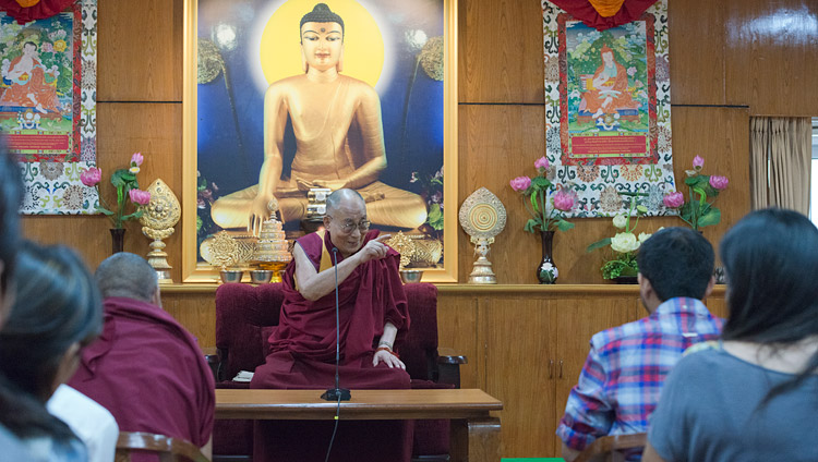 His Holiness the Dalai Lama speaking to students at his residence in Dharamsala, HP, India on May 19, 2017. Photo by Tenzin Phuntsok/OHHDL His Holiness the Dalai Lama speaking to students at his residence in Dharamsala, HP, India on May 19, 2017. Photo by Tenzin Phuntsok/OHHDL