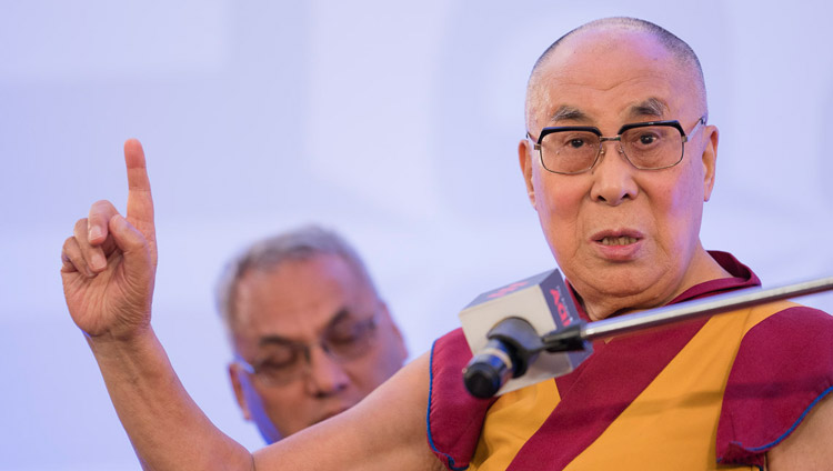 His Holiness the Dalai Lama speaking at an Indian Express Adda in New Delhi, India on May 24, 2017. Photo by Tenzin Choejor/OHHDL His Holiness the Dalai Lama speaking at an Indian Express Adda in New Delhi, India on May 24, 2017. Photo by Tenzin Choejor/OHHDL