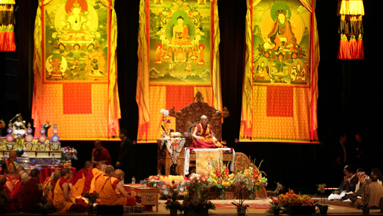 A view of the stage at the Convention Center during His Holiness the Dalai Lama's meeting with the Tibetan community in Minneapolis, MN, USA on June 24, 2017. Photo by Tenzin Phuntsok Waleag A view of the stage at the Convention Center during His Holiness the Dalai Lama's meeting with the Tibetan community in Minneapolis, MN, USA on June 24, 2017. Photo by Tenzin Phuntsok Waleag