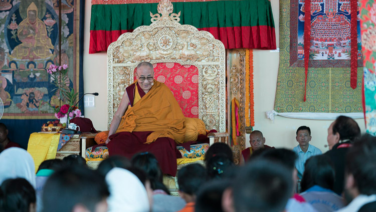 His Holiness the Dalai Lama speaking to students, monks and nuns during their meeting in Disket, Nubra Valley, J&K, India on July 11, 2017. Photo by Tenzin Choejor/OHHDL His Holiness the Dalai Lama speaking to students, monks and nuns during their meeting in Disket, Nubra Valley, J&K, India on July 11, 2017. Photo by Tenzin Choejor/OHHDL