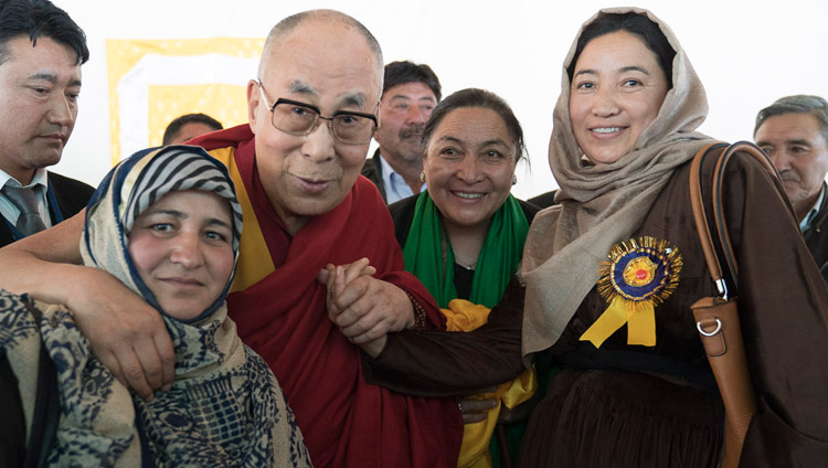 His Holiness the Dalai Lama with members of the Muslim community after his talk at Id-Gah in Leh, Ladakh, J&K, India on July 26, 2017. Photo by Tenzin Choejor/OHHDL His Holiness the Dalai Lama with members of the Muslim community after his talk at Id-Gah in Leh, Ladakh, J&K, India on July 26, 2017. Photo by Tenzin Choejor/OHHDL