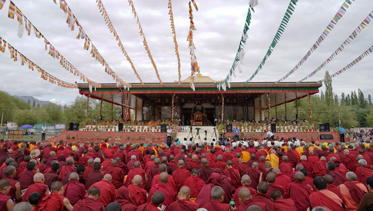 A view of the Shiwatsel teaching pavilion on the second day of His Holiness the Dalai Lama teachings in Leh, Ladakh, J&K, India on July 29, 2017. Photo by Tenzin Choejor/OHHDL A view of the Shiwatsel teaching pavilion on the second day of His Holiness the Dalai Lama teachings in Leh, Ladakh, J&K, India on July 29, 2017. Photo by Tenzin Choejor/OHHDL