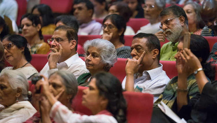 Members of the audience listening to His Holiness the Dalai Lama delivering the Rajendra Mathur Memorial Lecture in New Delhi, India on August 9, 2017. Photo by Tenzin Choejor/OHHDL Members of the audience listening to His Holiness the Dalai Lama delivering the Rajendra Mathur Memorial Lecture in New Delhi, India on August 9, 2017. Photo by Tenzin Choejor/OHHDL