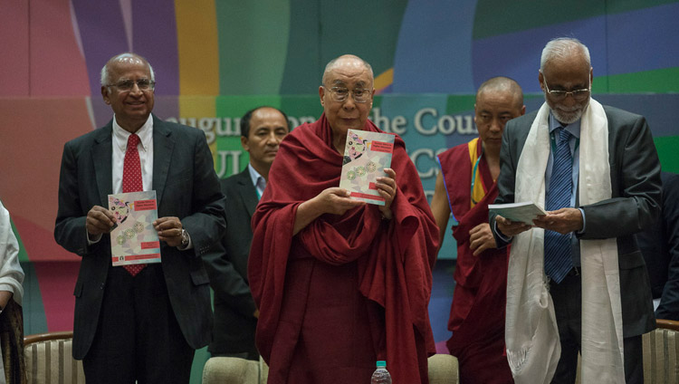 His Holiness the Dalai Lama in the formal launch of the course in Secular Ethics with the release of the course primer at Tata Institute of Social Sciences in Mumbai, India on August 14, 2017. Photo by Tenzin Choejor/OHHDL His Holiness the Dalai Lama in the formal launch of the course in Secular Ethics with the release of the course primer at Tata Institute of Social Sciences in Mumbai, India on August 14, 2017. Photo by Tenzin Choejor/OHHDL