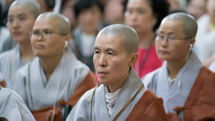 Members of the Korean monastic community attending the second day of His Holiness the Dalai Lama's teachings for SE Asians at the Tsuglagkhang in Dharamsala, HP, India on August 30, 2017. PHoto by Ven Lobsang Kunga/OHHDL Members of the Korean monastic community attending the second day of His Holiness the Dalai Lama's teachings for SE Asians at the Tsuglagkhang in Dharamsala, HP, India on August 30, 2017. PHoto by Ven Lobsang Kunga/OHHDL