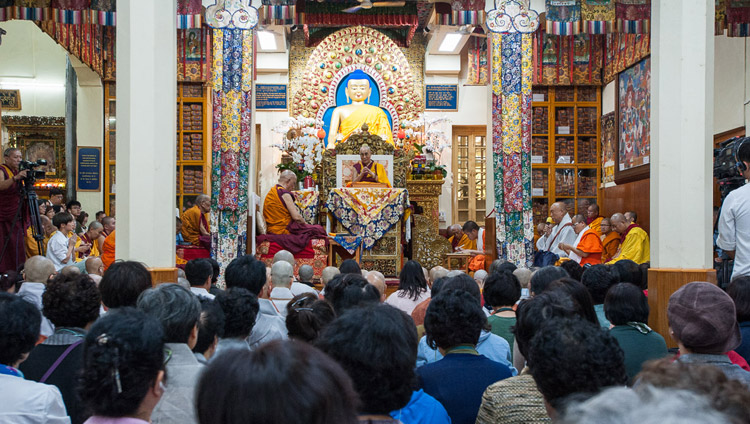 His Holiness the Dalai Lama on the second day of his teachings for SE Asians at the Tsuglagkhang in Dharamsala, HP, India on August 30, 2017. PHoto by Tenzin Phuntsok/OHHDL His Holiness the Dalai Lama on the second day of his teachings for SE Asians at the Tsuglagkhang in Dharamsala, HP, India on August 30, 2017. PHoto by Tenzin Phuntsok/OHHDL