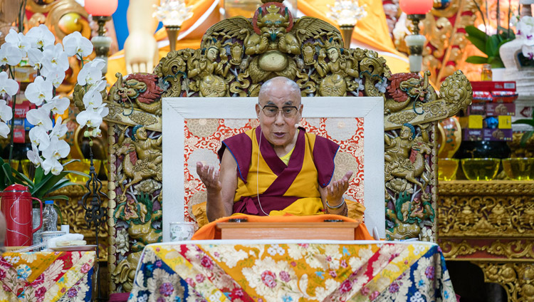 His Holiness the Dalai Lama's speaking on the third day of teachings at the Tsuglagkhang in Dharamsala, HP, India on August 31, 2017. Photo by Tenzin Phutsok/OHHDL His Holiness the Dalai Lama's speaking on the third day of teachings at the Tsuglagkhang in Dharamsala, HP, India on August 31, 2017. Photo by Tenzin Phutsok/OHHDL