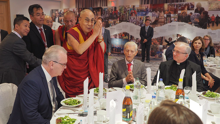 His Holiness the Dalai Lama greeting members and supporters of Children in Crossfire at a luncheon in Derry, Northern Ireland, UK on September 10, 2017. Photo by Jeremy Russell/OHHDL His Holiness the Dalai Lama greeting members and supporters of Children in Crossfire at a luncheon in Derry, Northern Ireland, UK on September 10, 2017. Photo by Jeremy Russell/OHHDL