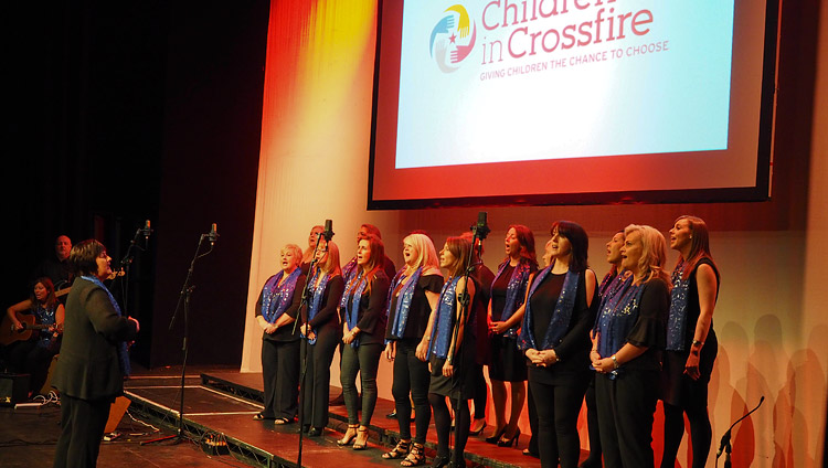 The Long Tower Folk group preforming a song of peace as His Holiness the Dalai Lama arrives at the Millennial Forum in Derry, Northern Ireland, UK on September 10, 2017. Photo by Jeremy Russell/OHHDL The Long Tower Folk group preforming a song of peace as His Holiness the Dalai Lama arrives at the Millennial Forum in Derry, Northern Ireland, UK on September 10, 2017. Photo by Jeremy Russell/OHHDL