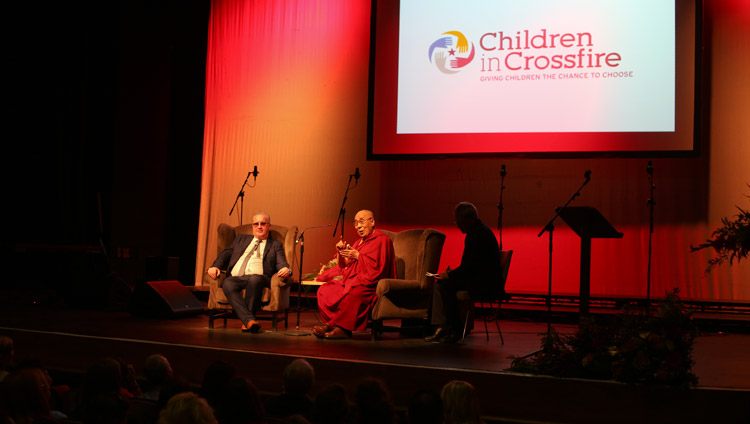 His Holiness the Dalai Lama speaking at the Millennial Forum in Derry, Northern Ireland, UK on September 10, 2017. Photo by Lorcan Doherty His Holiness the Dalai Lama speaking at the Millennial Forum in Derry, Northern Ireland, UK on September 10, 2017. Photo by Lorcan Doherty
