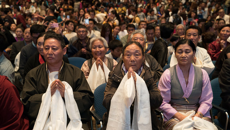 Some of the over 1500 members of the Tibetan community listening to His Holiness the Dalai Lama during their meeting at the Jahrhunderthalle in Frankfurt, Germany on September 13, 2017. Photo by Tenzin Choejor Some of the over 1500 members of the Tibetan community listening to His Holiness the Dalai Lama during their meeting at the Jahrhunderthalle in Frankfurt, Germany on September 13, 2017. Photo by Tenzin Choejor