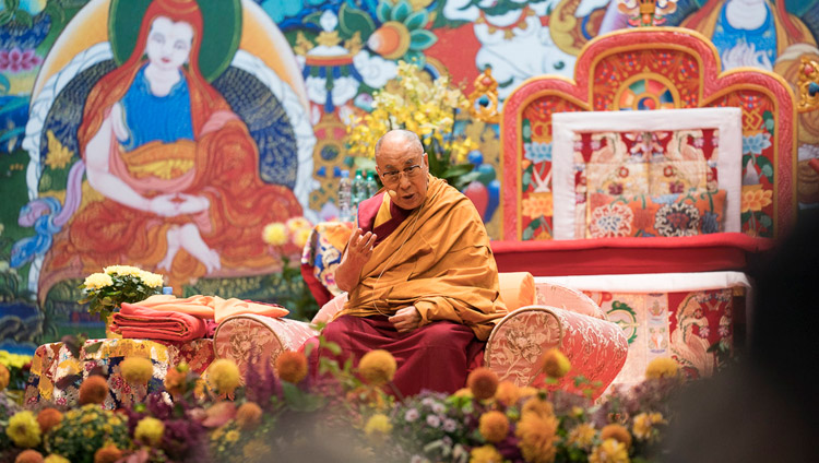 His Holiness the Dalai Lama speaking on the first day of his teachings in Riga, Latvia on September 23, 2017. Photo by Tenzin Choejor His Holiness the Dalai Lama speaking on the first day of his teachings in Riga, Latvia on September 23, 2017. Photo by Tenzin Choejor