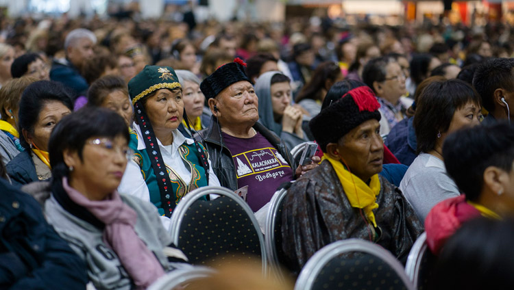 Members of the audience listening to His Holiness the Dalai Lama's teaching at Skonto Hall in Riga, Latvia on September 23, 2017. Photo by Tenzin Choejor Members of the audience listening to His Holiness the Dalai Lama's teaching at Skonto Hall in Riga, Latvia on September 23, 2017. Photo by Tenzin Choejor