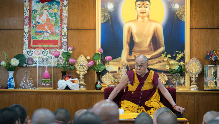 His Holiness the Dalai Lama speaking to members of the Tibetan Nuns Project, supporters and nuns during their meeting at his residence in Dharamsala, HP, India on October 4, 2017. Photo by Tenzin Choejor His Holiness the Dalai Lama speaking to members of the Tibetan Nuns Project, supporters and nuns during their meeting at his residence in Dharamsala, HP, India on October 4, 2017. Photo by Tenzin Choejor
