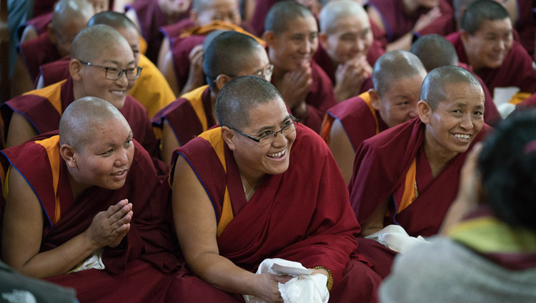 Most of the 20 nuns who became Geshe-mas last winter during their meeting with His Holiness the Dalai Lama at his residence in Dharamsala, HP, India on October 4, 2017. Photo by Tenzin Choejor Most of the 20 nuns who became Geshe-mas last winter during their meeting with His Holiness the Dalai Lama at his residence in Dharamsala, HP, India on October 4, 2017. Photo by Tenzin Choejor