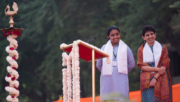 A student listening to His Holiness the Dalai Lama answer her question during his talk at Salwan Public School in Delhi, India on November 18, 2017. Photo by Tenzin Choejor A student listening to His Holiness the Dalai Lama answer her question during his talk at Salwan Public School in Delhi, India on November 18, 2017. Photo by Tenzin Choejor