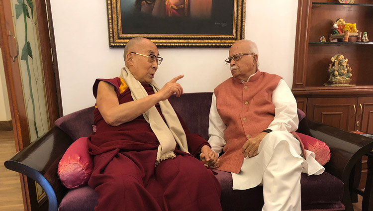 His Holiness the Dalai Lama meeting with former Deputy Prime Minister of India L. K. Advani in New Delhi, India on November 18, 2017. Photo by Tenzin Taklha His Holiness the Dalai Lama meeting with former Deputy Prime Minister of India L. K. Advani in New Delhi, India on November 18, 2017. Photo by Tenzin Taklha