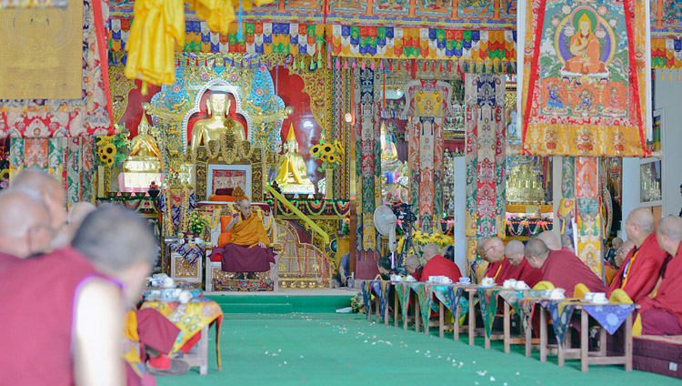His Holiness the Dalai Lama speaking during the welcome ceremony at Drepung Lachi Monastery in Mundgod, Karnataka, India on December 11, 2017. Photo by Lobsang Tsering His Holiness the Dalai Lama speaking during the welcome ceremony at Drepung Lachi Monastery in Mundgod, Karnataka, India on December 11, 2017. Photo by Lobsang Tsering