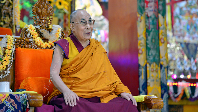 His Holiness the Dalai Lama speaking during the welcome ceremony at Drepung Lachi Monastery in Mundgod, Karnataka, India on December 11, 2017. Photo by Lobsang Tsering His Holiness the Dalai Lama speaking during the welcome ceremony at Drepung Lachi Monastery in Mundgod, Karnataka, India on December 11, 2017. Photo by Lobsang Tsering