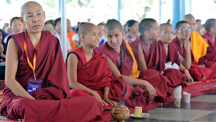 Nuns from Jangchub Choeling Nunnery attending the inauguration of the new debate yard at the nunnery in Mundgod, Karnataka, India on December 15, 2017. Photo by Lobsang Tsering Nuns from Jangchub Choeling Nunnery attending the inauguration of the new debate yard at the nunnery in Mundgod, Karnataka, India on December 15, 2017. Photo by Lobsang Tsering
