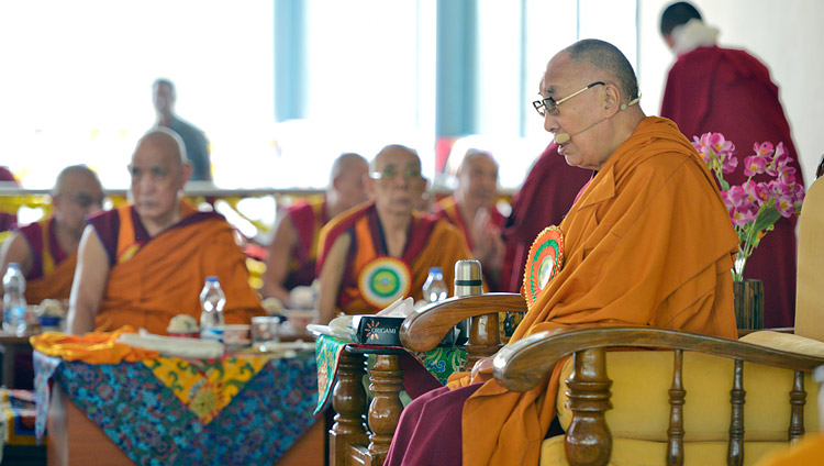 His Holiness the Dalai Lama speaking at the inauguration of the new debate ground at Jangchub Choeling Nunnery in Mundgod, Karnataka, India on December 15, 2017. Photo by Lobsang Tsering His Holiness the Dalai Lama speaking at the inauguration of the new debate ground at Jangchub Choeling Nunnery in Mundgod, Karnataka, India on December 15, 2017. Photo by Lobsang Tsering