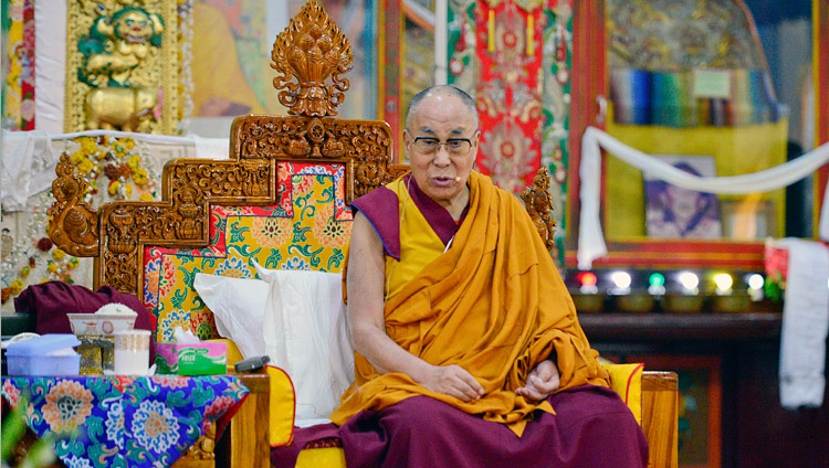 His Holiness the Dalai Lama speaking at Ganden Lachi Monastery in Mundgod, Karnataka, India on December 15, 2017. Photo by Lobsang Tsering His Holiness the Dalai Lama speaking at Ganden Lachi Monastery in Mundgod, Karnataka, India on December 15, 2017. Photo by Lobsang Tsering