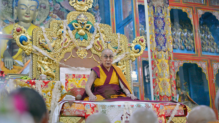 His Holiness the Dalai Lama during his teaching at Ganden Lachi Monastery in Mundgod, Karnataka, India on December 17, 2017. Photo by Lobsang Tsering His Holiness the Dalai Lama during his teaching at Ganden Lachi Monastery in Mundgod, Karnataka, India on December 17, 2017. Photo by Lobsang Tsering