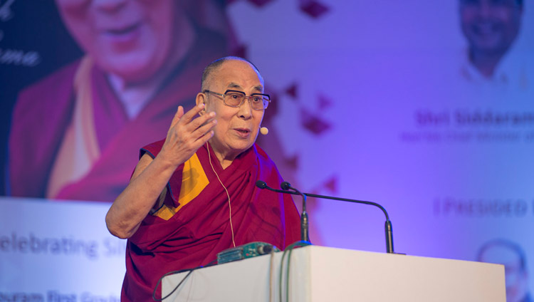 His Holiness the Dalai Lama speaking at Seshadripuram Group of Institutions Silver Jubilee in Bengaluru, Karnataka, India on December 24, 2017. Photo by Lobsang Tsering His Holiness the Dalai Lama speaking at Seshadripuram Group of Institutions Silver Jubilee in Bengaluru, Karnataka, India on December 24, 2017. Photo by Lobsang Tsering