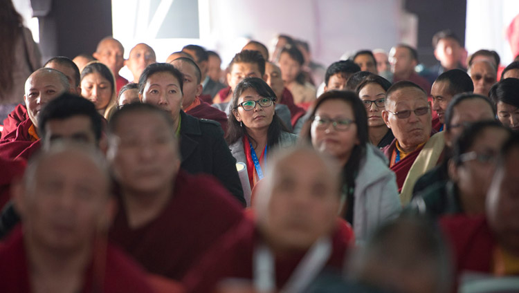 Members of the audience listening to His Holiness the Dalai Lama's comments on the second day of the conference on Mind in Indian Philosophical Schools of Thought and Modern Science at the Central Institute of Higher Tibetan Studies in Sarnath, Varanasi, India on December 31, 2017. Photo by Lobsang Tsering Members of the audience listening to His Holiness the Dalai Lama's comments on the second day of the conference on Mind in Indian Philosophical Schools of Thought and Modern Science at the Central Institute of Higher Tibetan Studies in Sarnath, Varanasi, India on December 31, 2017. Photo by Lobsang Tsering