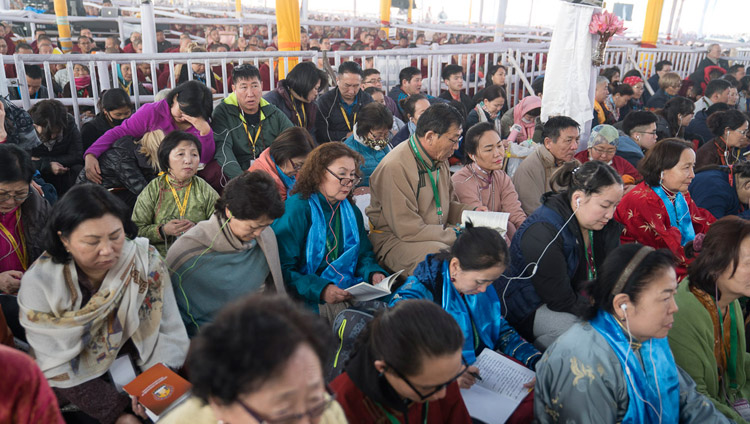Members of the audience from Mongolia among the 30,000 attending His Holiness the Dalai Lama's teachings in Bodhgaya, Bihar, India on January 14, 2018. Photo by Lobsang Tsering Members of the audience from Mongolia among the 30,000 attending His Holiness the Dalai Lama's teachings in Bodhgaya, Bihar, India on January 14, 2018. Photo by Lobsang Tsering