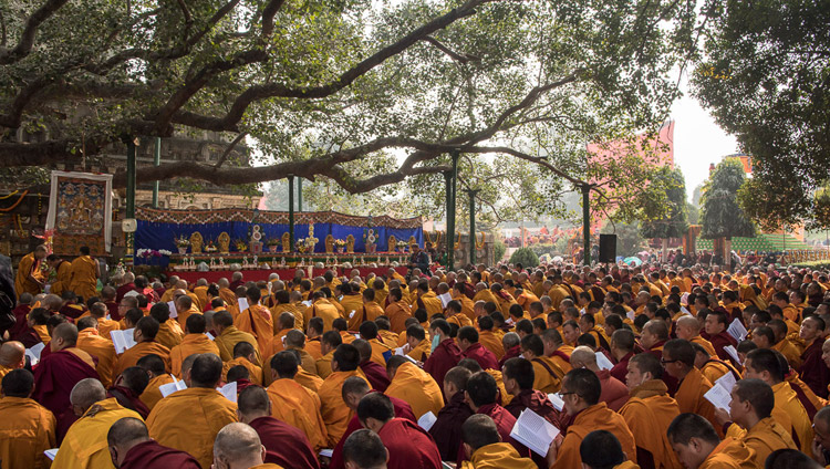 A view of the devotees gathered to join His Holiness the Dalai Lama in prayers by the Bodhi Tree at the Mahabodhi Stupa in Bodhgaya, Bihar, India on January 17, 2018. Photo by Manuel Bauer A view of the devotees gathered to join His Holiness the Dalai Lama in prayers by the Bodhi Tree at the Mahabodhi Stupa in Bodhgaya, Bihar, India on January 17, 2018. Photo by Manuel Bauer