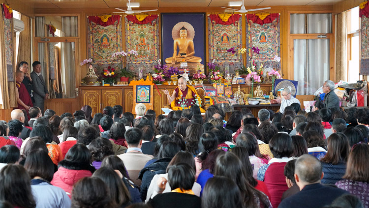 His Holiness the Dalai Lama speaking to a group of professionals from Vietnam at the Tibetan Monastery in Bodhgaya, Bihar, India on January 17, 2018. Photo by Tenzin Choejor His Holiness the Dalai Lama speaking to a group of professionals from Vietnam at the Tibetan Monastery in Bodhgaya, Bihar, India on January 17, 2018. Photo by Tenzin Choejor