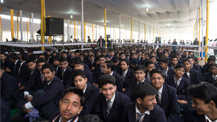 Some of the more than 7,000 students from Bihar attending His Holiness the Dalai Lama's talk on Universal Values in Bodhgaya, Bihar, India on January 25, 2018. Photo by Lobsang Tsering Some of the more than 7,000 students from Bihar attending His Holiness the Dalai Lama's talk on Universal Values in Bodhgaya, Bihar, India on January 25, 2018. Photo by Lobsang Tsering